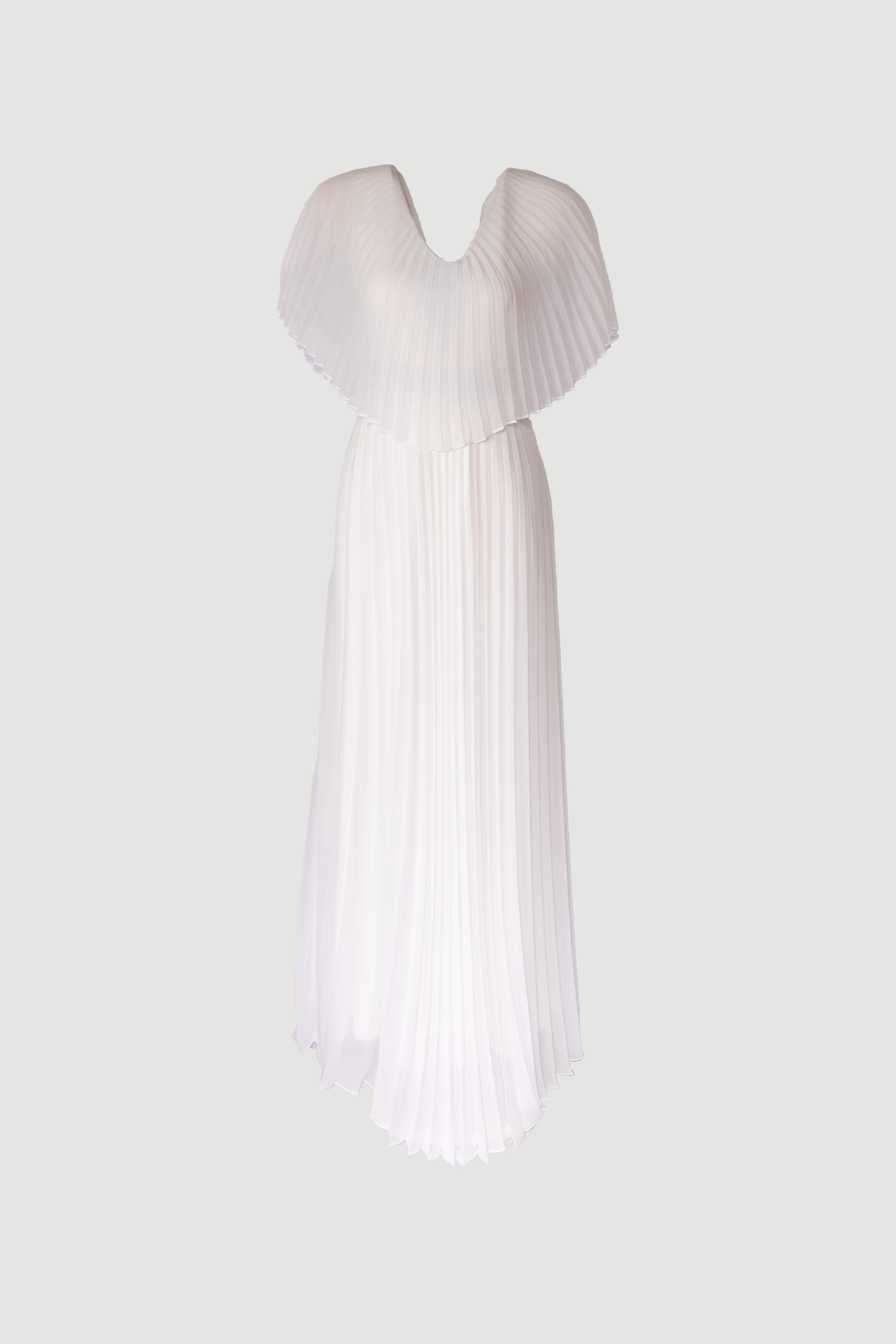 Limsa Club Solena V-Neck Cape Evening Dress in Bone — front view