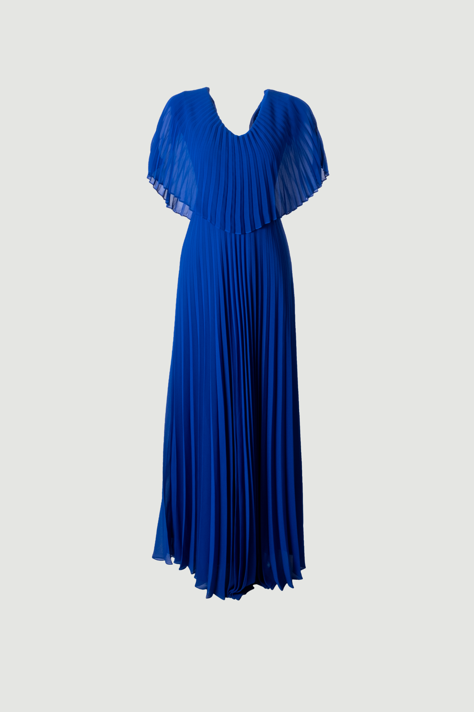 Limsa Club Solena V-Neck Cape Evening Dress in Sax Blue — front view
