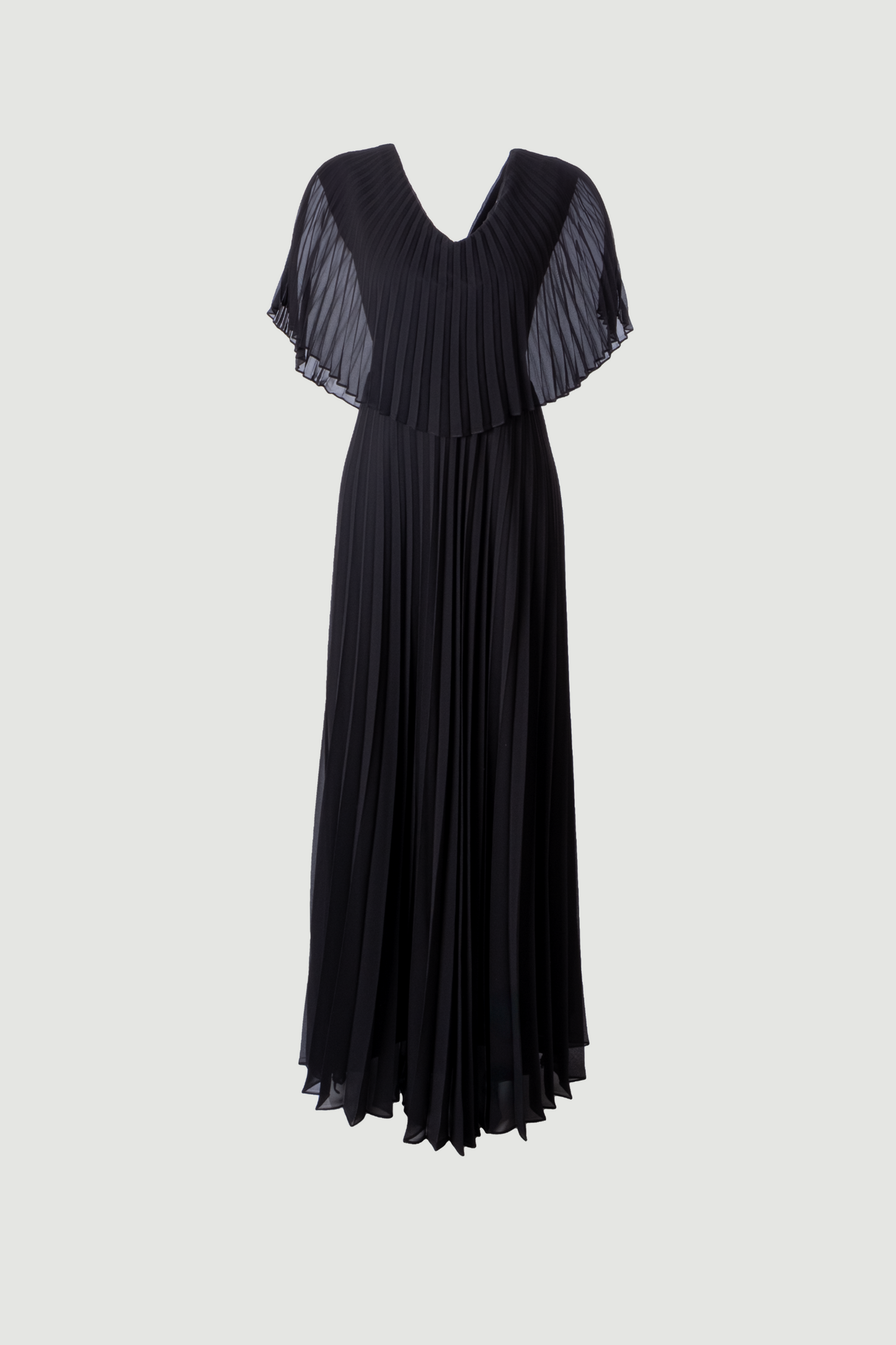 Limsa Club Solena V-Neck Cape Evening Dress in Black — front view
