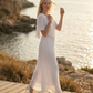 Limsa Club Solena V-Neck Cape Evening Dress in Bone — side view