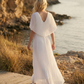 Limsa Club Solena V-Neck Cape Evening Dress in Bone — detail view