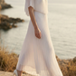 Limsa Club Solena V-Neck Cape Evening Dress in Bone — full-length view