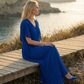 Limsa Club Solena V-Neck Cape Evening Dress in Sax Blue — side view