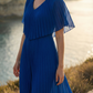 Limsa Club Solena V-Neck Cape Evening Dress in Sax Blue — full-length view