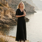 Limsa Club Solena V-Neck Cape Evening Dress in Black — back view