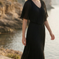 Limsa Club Solena V-Neck Cape Evening Dress in Black — full-length view