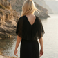 Limsa Club Solena V-Neck Cape Evening Dress in Black — close-up detail