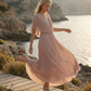 Limsa Club Solena V-Neck Cape Evening Dress in Mink — back view