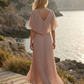 Limsa Club Solena V-Neck Cape Evening Dress in Mink — detail view