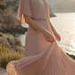 Limsa Club Solena V-Neck Cape Evening Dress in Mink — full-length view