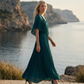 Limsa Club Solena V-Neck Cape Evening Dress in Green — front view