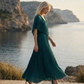 Limsa Club Solena V-Neck Cape Evening Dress in Green — side view