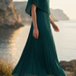 Limsa Club Solena V-Neck Cape Evening Dress in Green — full-length view