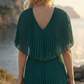 Limsa Club Solena V-Neck Cape Evening Dress in Green — close-up detail