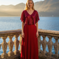 Limsa Club Luna Sequin V-Neck Evening Dress in Red — front view