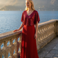 Limsa Club Luna Sequin V-Neck Evening Dress in Red — editorial view