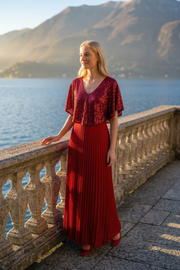 Luna Sequined V-Neck Pleated Long Evening Dress