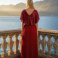 Limsa Club Luna Sequin V-Neck Evening Dress in Red — detail view