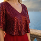 Limsa Club Luna Sequin V-Neck Evening Dress in Red — full-length view