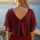 Limsa Club Luna Sequin V-Neck Evening Dress in Red — close-up detail