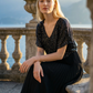 Limsa Club Luna Sequin V-Neck Evening Dress in Black — back view