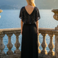 Limsa Club Luna Sequin V-Neck Evening Dress in Black — detail view