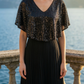 Limsa Club Luna Sequin V-Neck Evening Dress in Black — full-length view