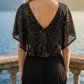 Limsa Club Luna Sequin V-Neck Evening Dress in Black — close-up detail