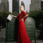 Limsa Club Viva Sequin Maxi Evening Dress in Red — back view