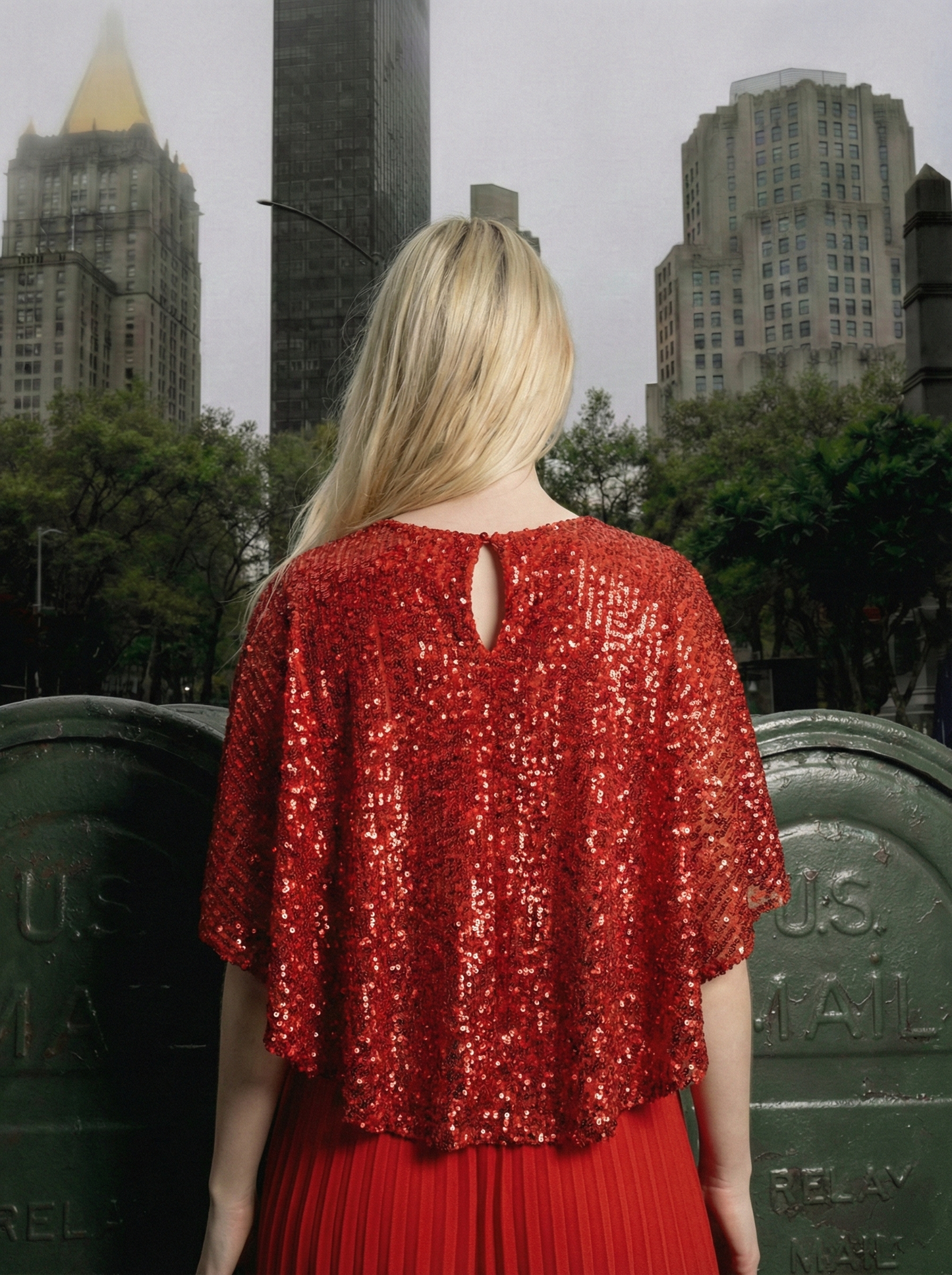 Limsa Club Viva Sequin Maxi Evening Dress in Red — close-up detail