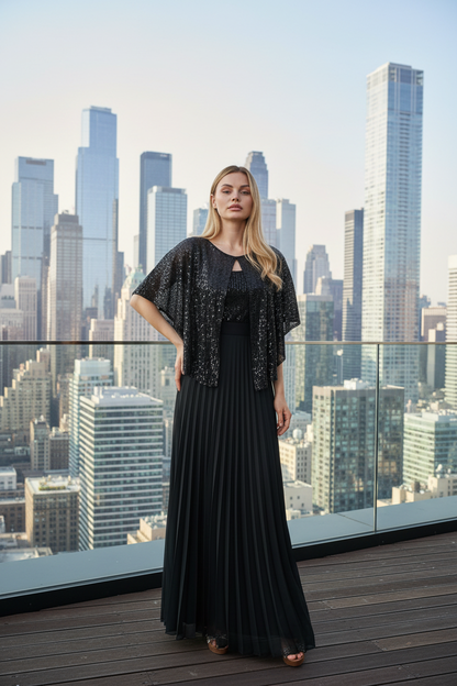 Limsa Club Viva Sequin Maxi Evening Dress in Black — front view
