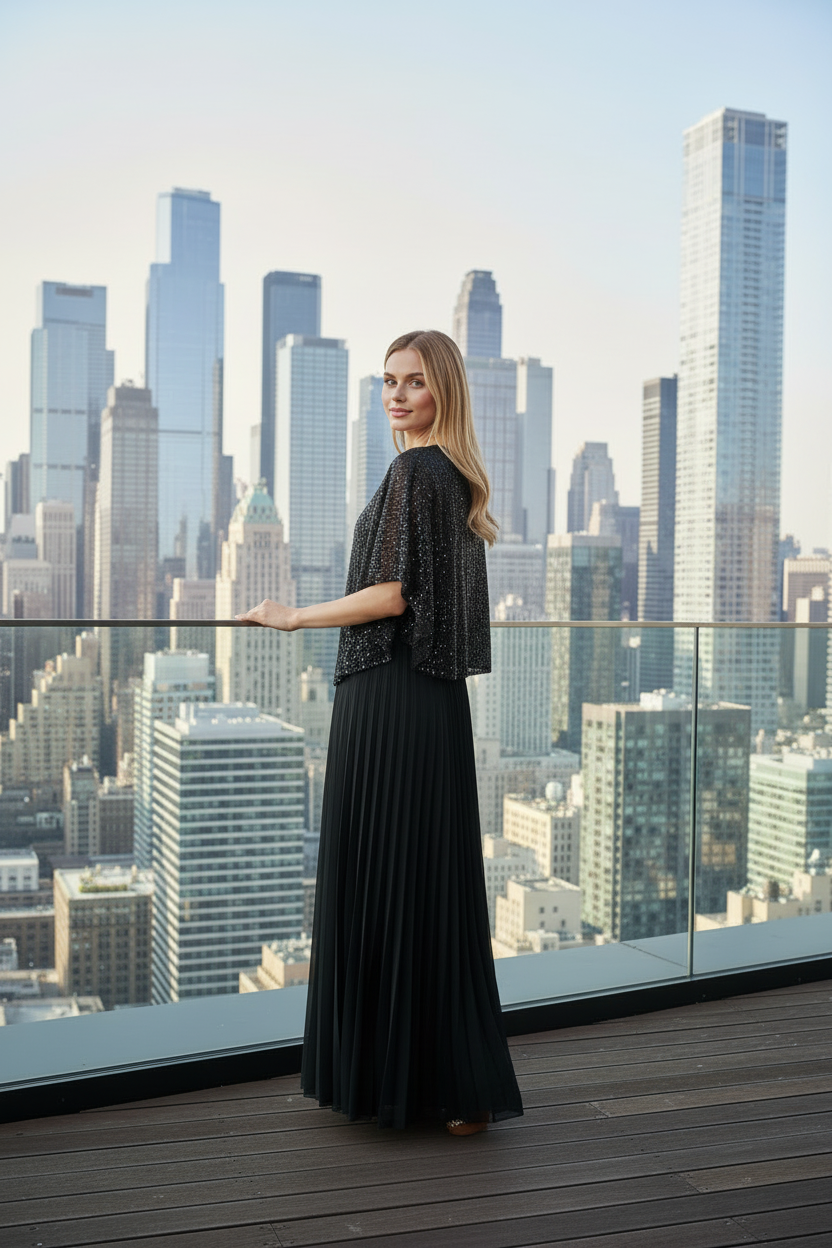 Limsa Club Viva Sequin Maxi Evening Dress in Black — back view