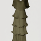 Limsa Club Astra V-Neck Pleated Evening Gown in Khaki — product still life