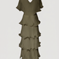 Limsa Club Astra V-Neck Pleated Evening Gown in Khaki — product still life