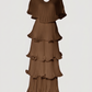 Limsa Club Astra V-Neck Pleated Evening Gown in Brown — product still life