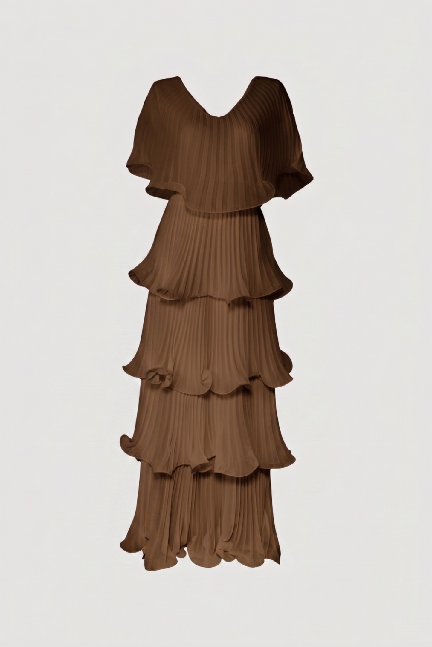 Limsa Club Astra V-Neck Pleated Evening Gown in Brown — product still life