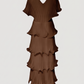 Limsa Club Astra V-Neck Pleated Evening Gown in Brown — product still life