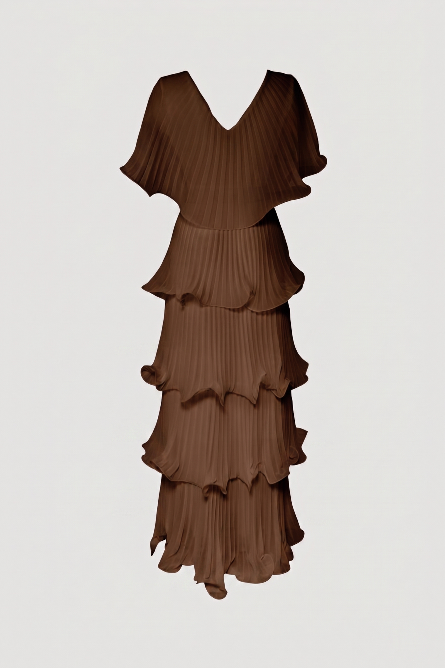 Limsa Club Astra V-Neck Pleated Evening Gown in Brown — product still life