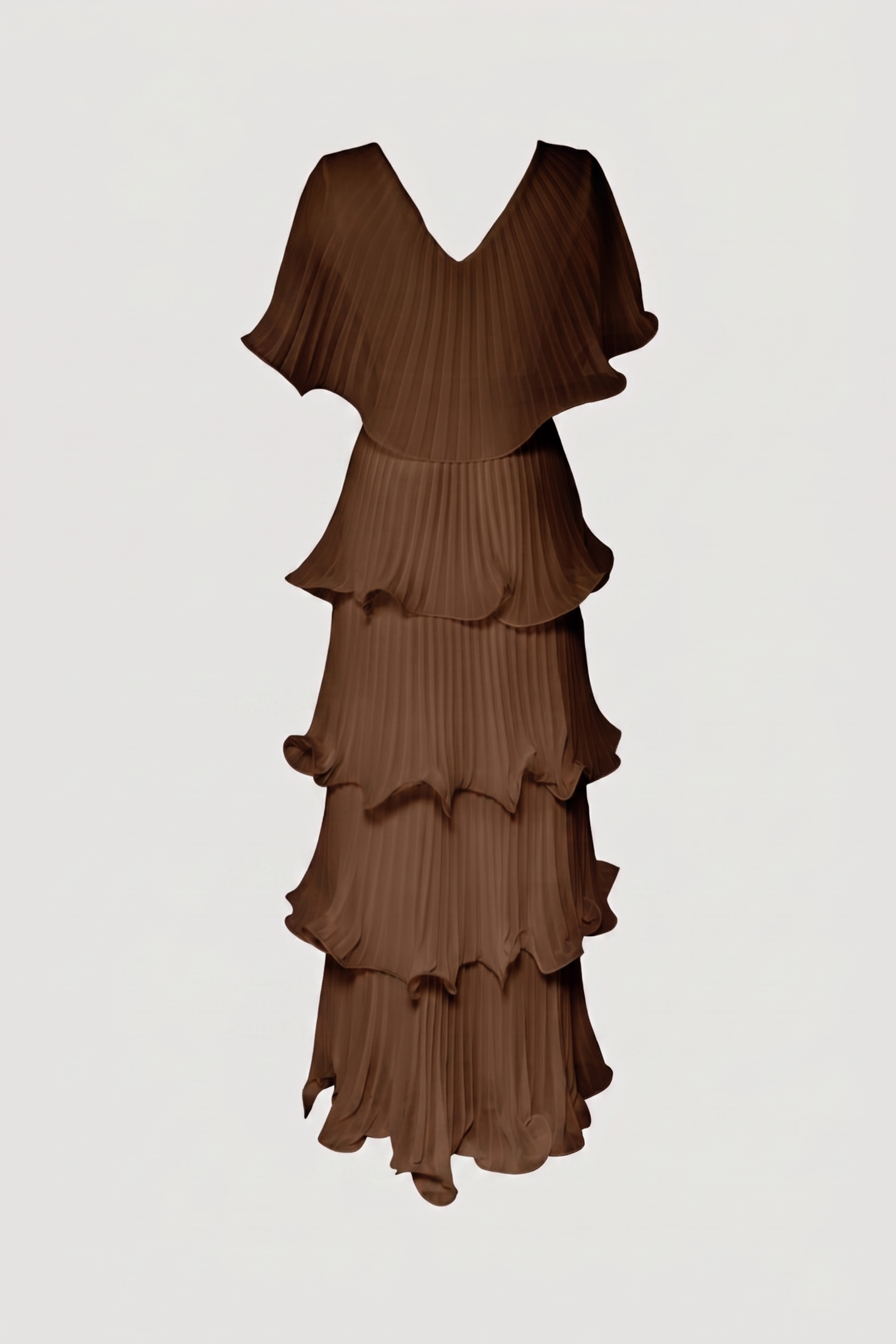 Limsa Club Astra V-Neck Pleated Evening Gown in Brown — product still life