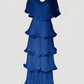 Limsa Club Astra V-Neck Pleated Evening Gown in Sax Blue — product still life