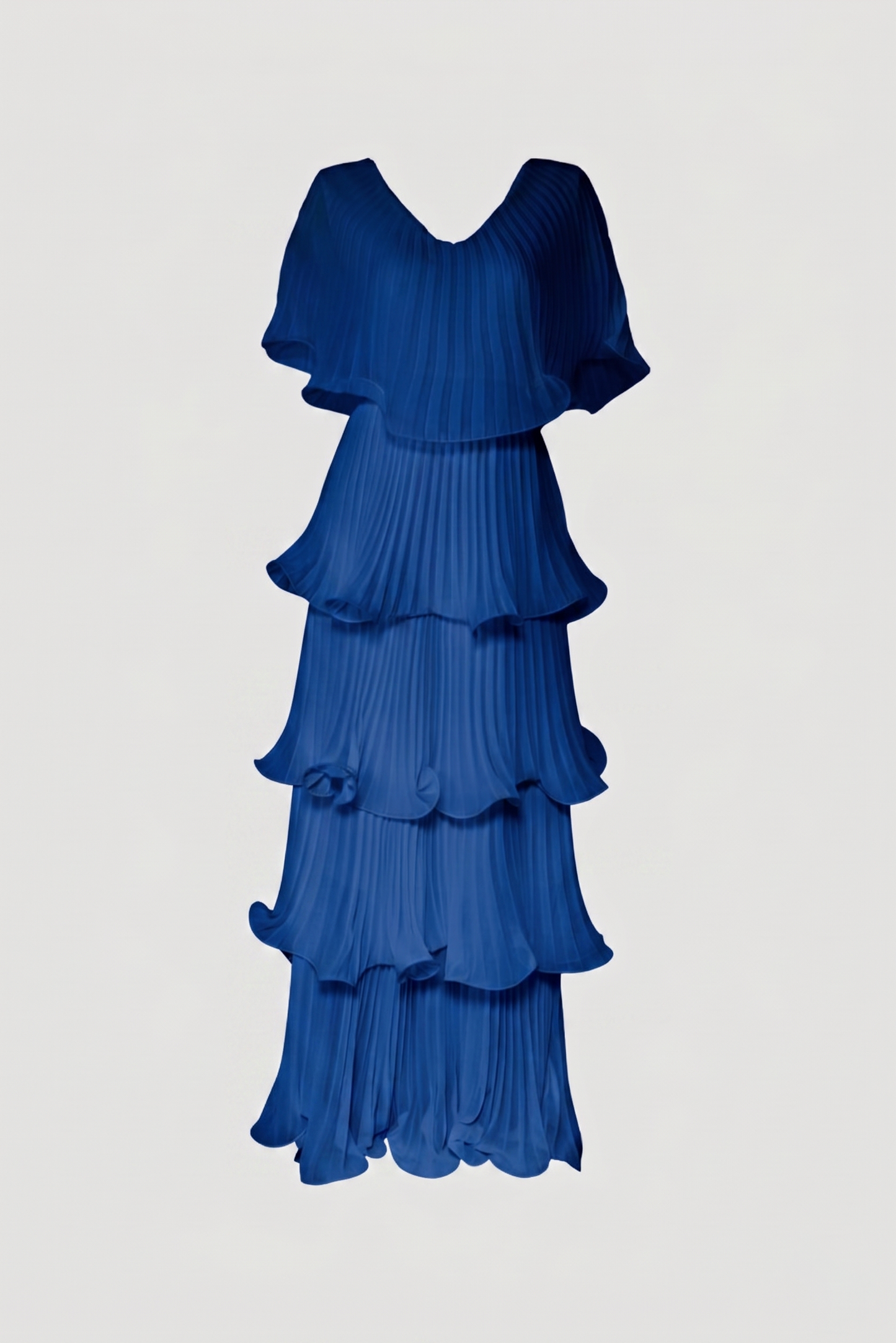 Limsa Club Astra V-Neck Pleated Evening Gown in Sax Blue — product still life