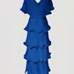 Limsa Club Astra V-Neck Pleated Evening Gown in Sax Blue — product still life