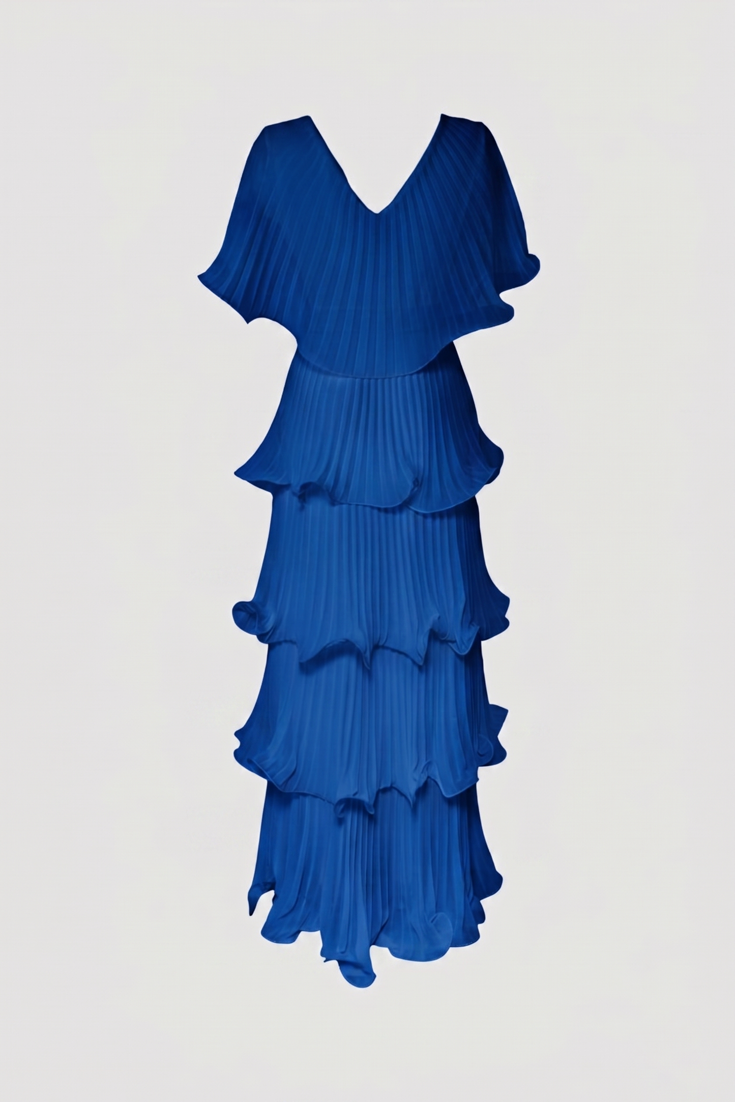Limsa Club Astra V-Neck Pleated Evening Gown in Sax Blue — product still life