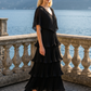 Limsa Club Astra V-Neck Pleated Evening Gown in Black — front view