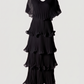 Limsa Club Astra V-Neck Pleated Evening Gown in Black — product still life