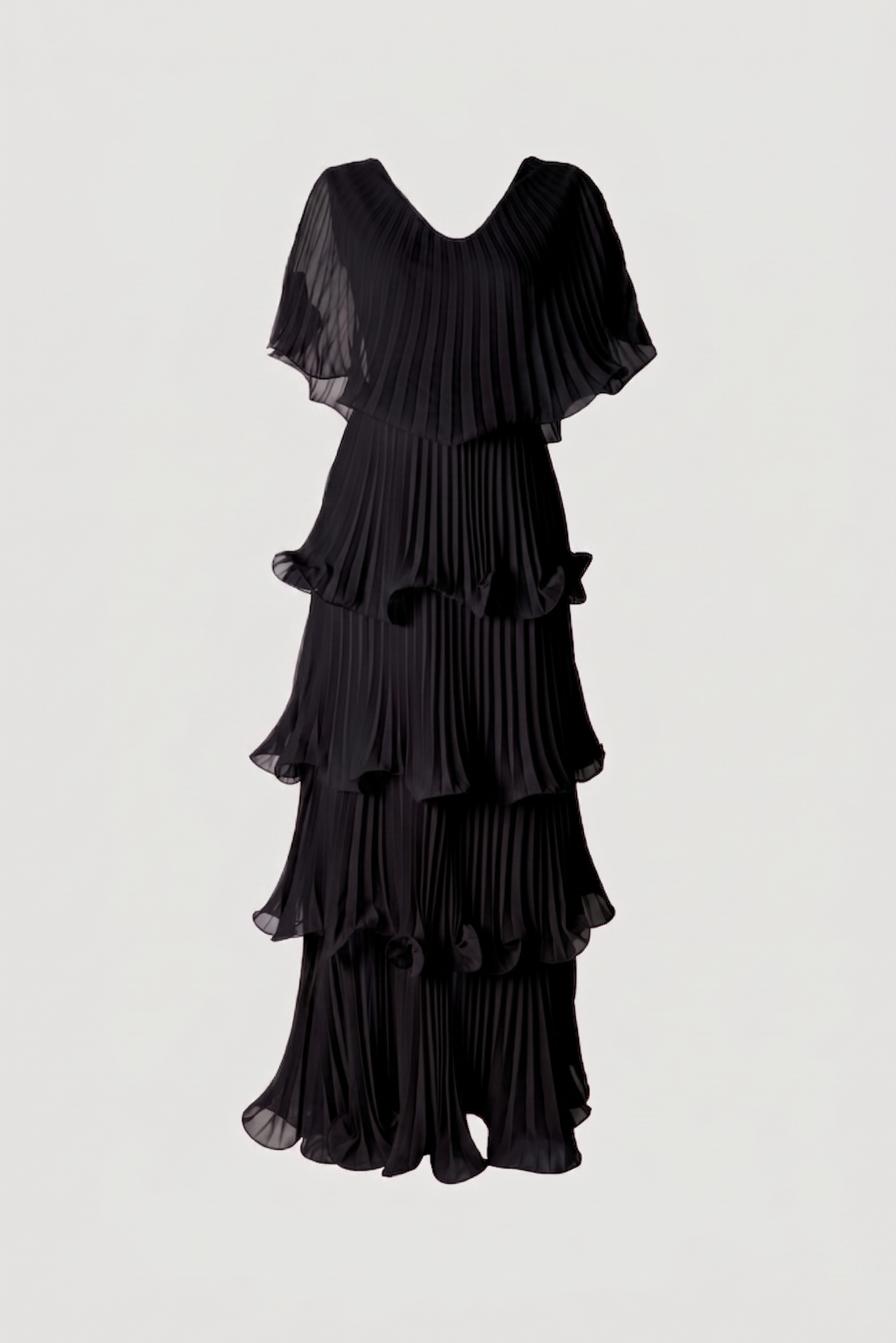 Limsa Club Astra V-Neck Pleated Evening Gown in Black — product still life