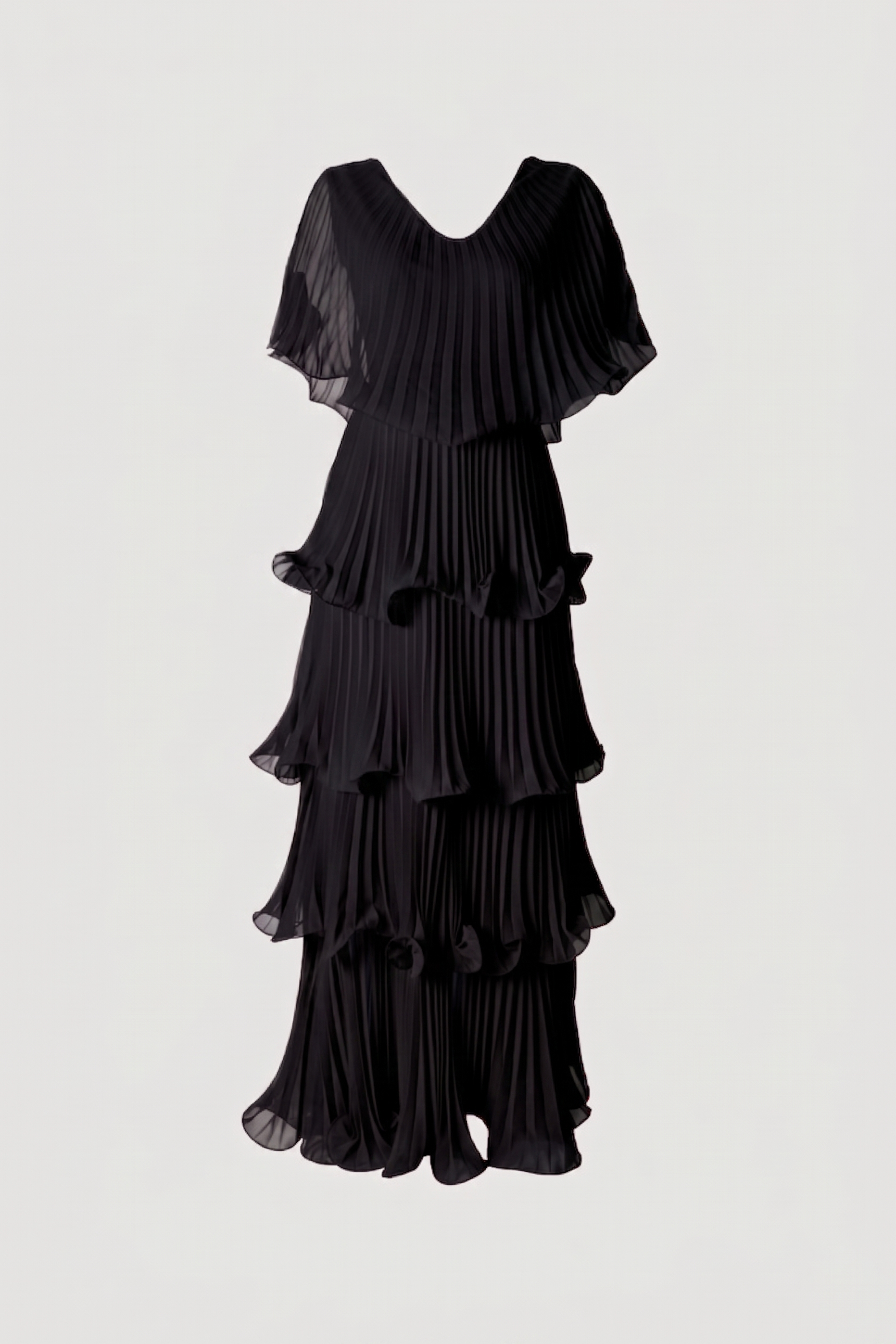 Limsa Club Astra V-Neck Pleated Evening Gown in Black — product still life