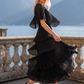 Limsa Club Astra V-Neck Pleated Evening Gown in Black — side view