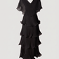 Limsa Club Astra V-Neck Pleated Evening Gown in Black — product still life