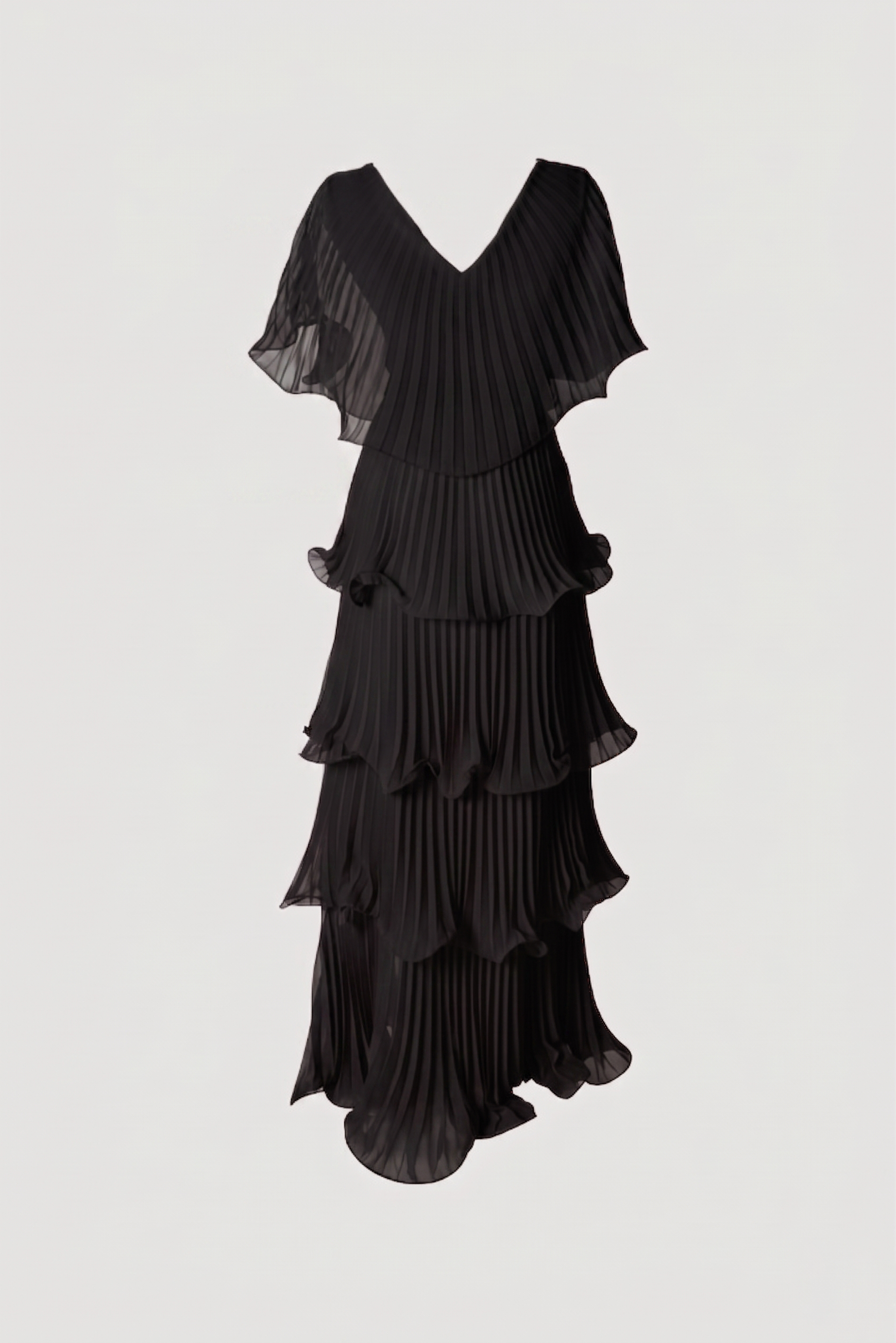 Limsa Club Astra V-Neck Pleated Evening Gown in Black — product still life